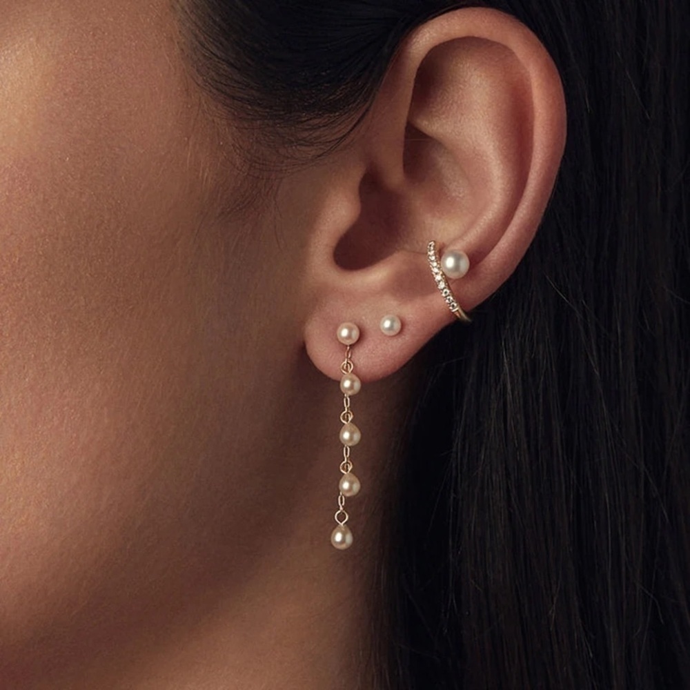 18k Gold Plated Pearl Fringe Earrings - Picture 3 of 7